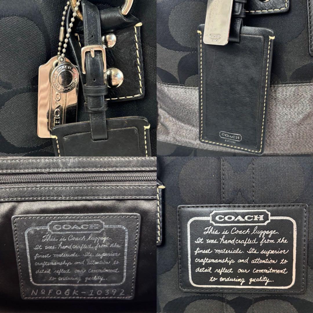 コーチ シグネチャー ストライプ ボストンバッグ　10392 キャンバス　黒