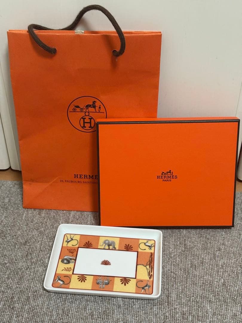 エルメス アフリカブラウン すしプレート 角皿 ユニセックス 美品
