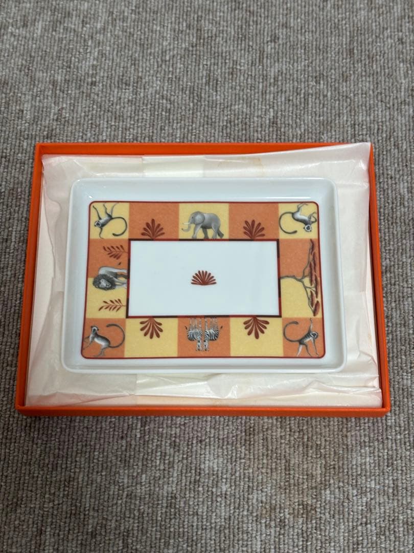 エルメス アフリカブラウン すしプレート 角皿 ユニセックス 美品