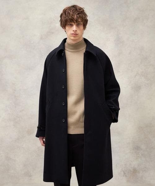 PUBLIC TOKYO ウールメルトンオーバーサイズステンカラーコート 黒