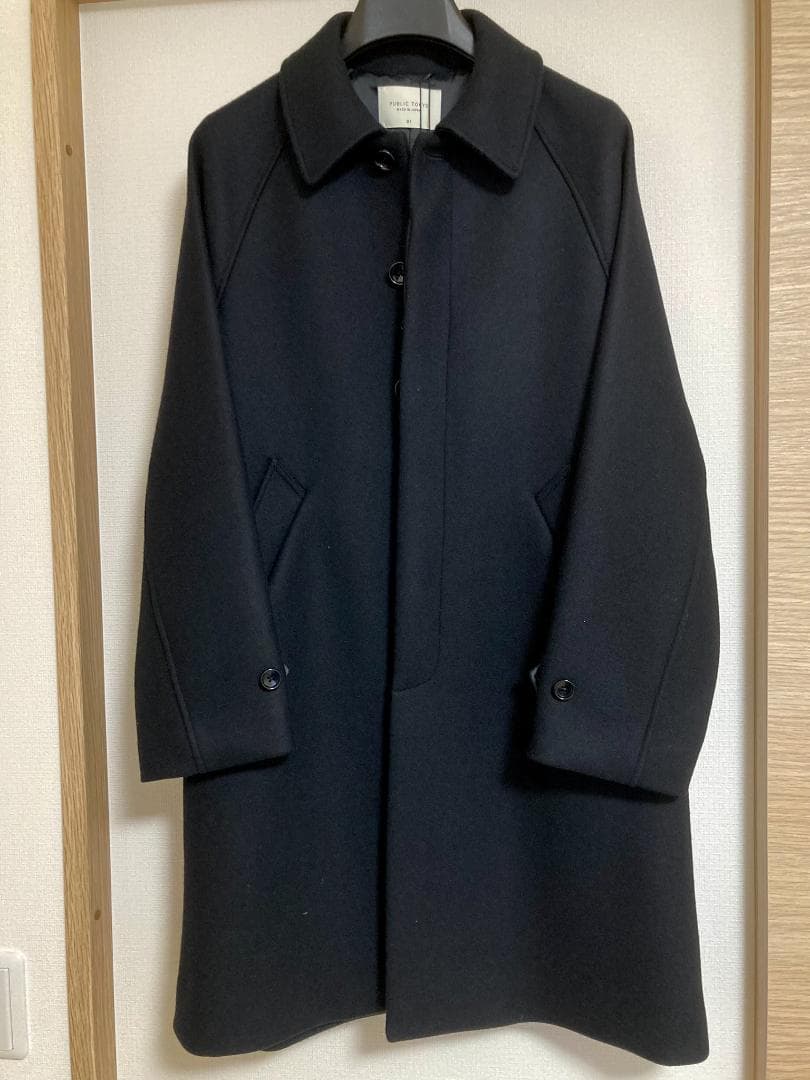 PUBLIC TOKYO ウールメルトンオーバーサイズステンカラーコート 黒