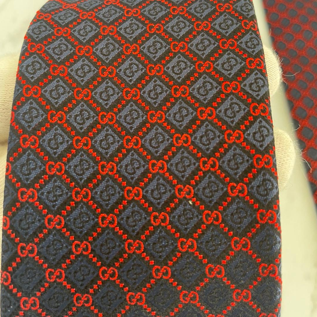 【新品未使用】GUCCI GG柄ネイビー レッド ネクタイ 箱付