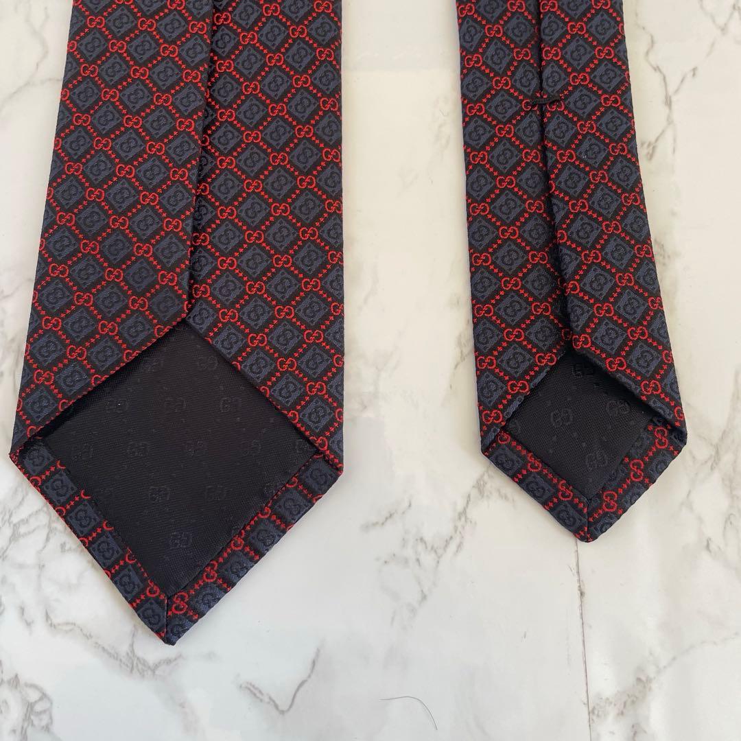 【新品未使用】GUCCI GG柄ネイビー レッド ネクタイ 箱付