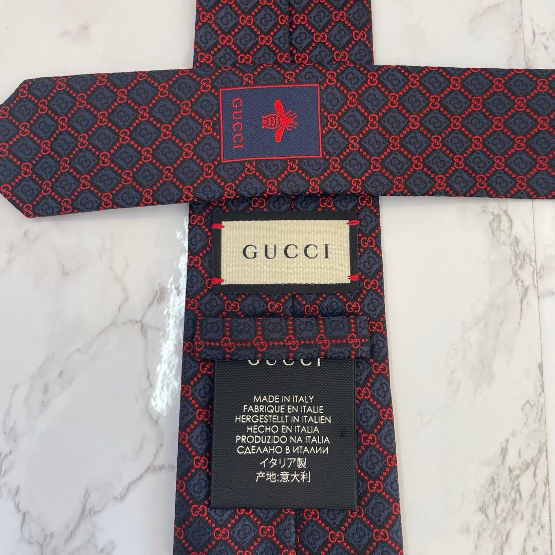 【新品未使用】GUCCI GG柄ネイビー レッド ネクタイ 箱付
