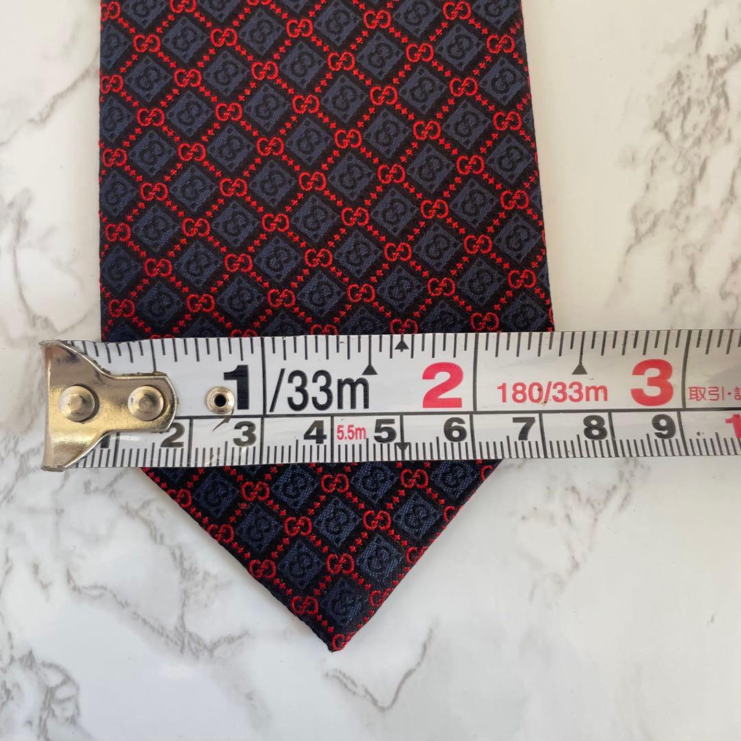 【新品未使用】GUCCI GG柄ネイビー レッド ネクタイ 箱付