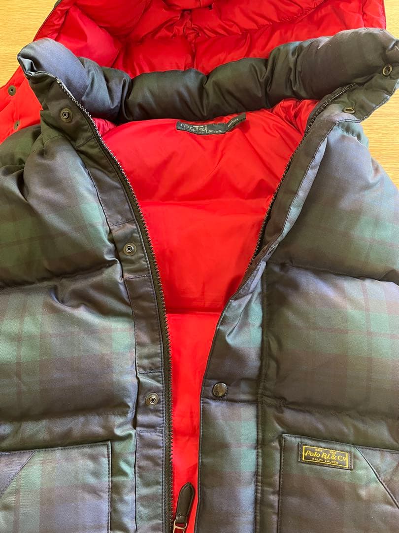 美品　ポロラルフローレン　ダウンベスト　チェック柄　フード付き　L