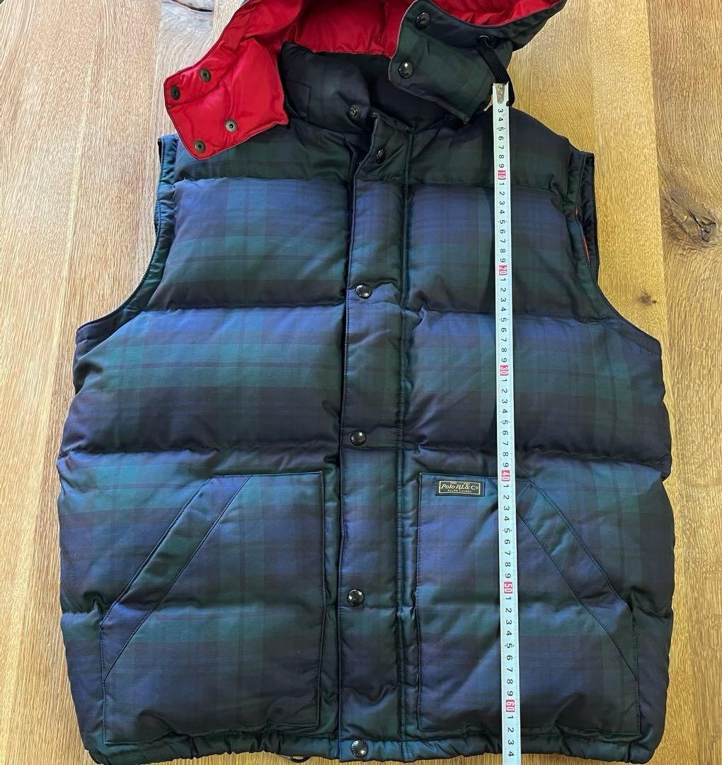 美品　ポロラルフローレン　ダウンベスト　チェック柄　フード付き　L