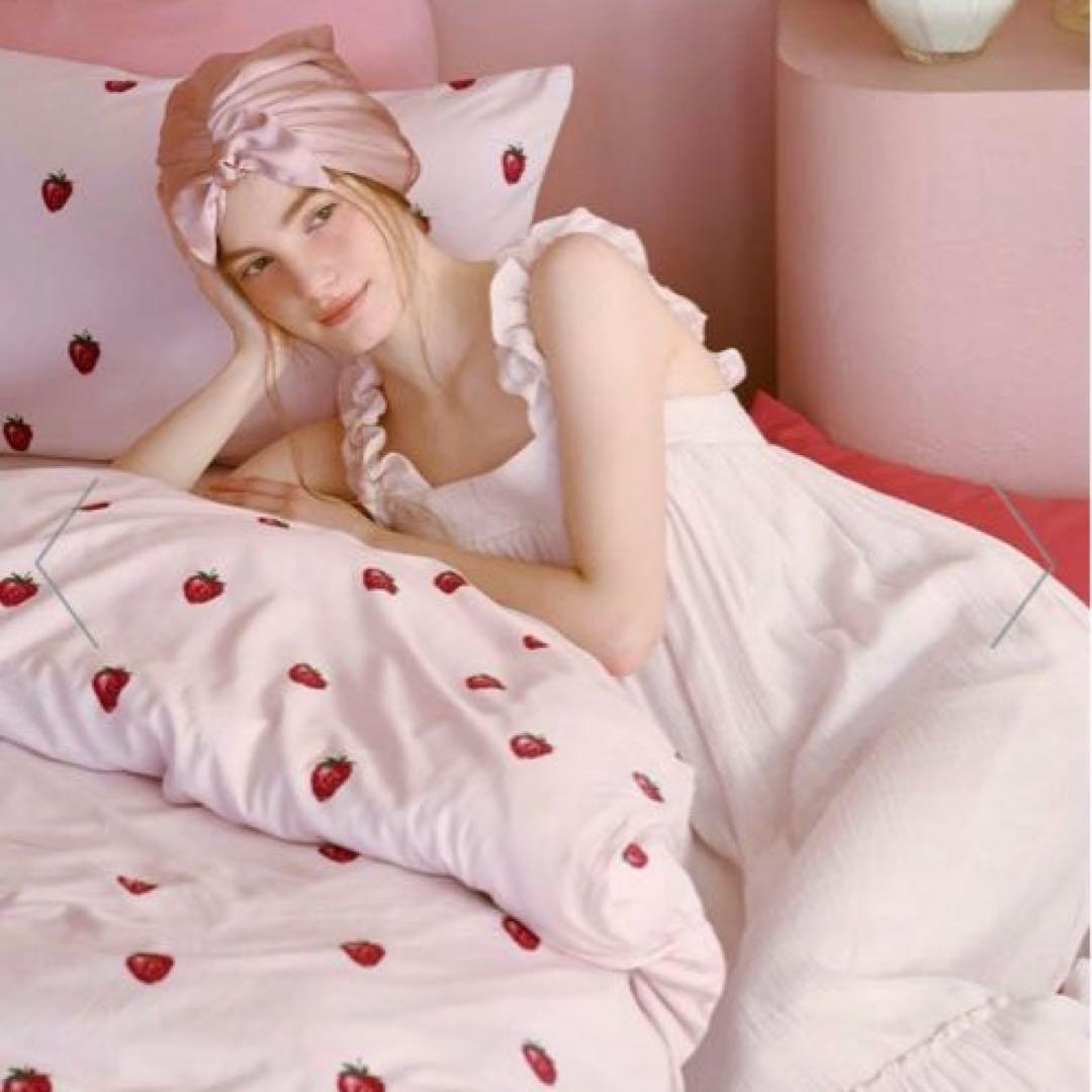 新品ジェラートピケストロベリー柄2点セット(シングル)掛け布団ピローケース