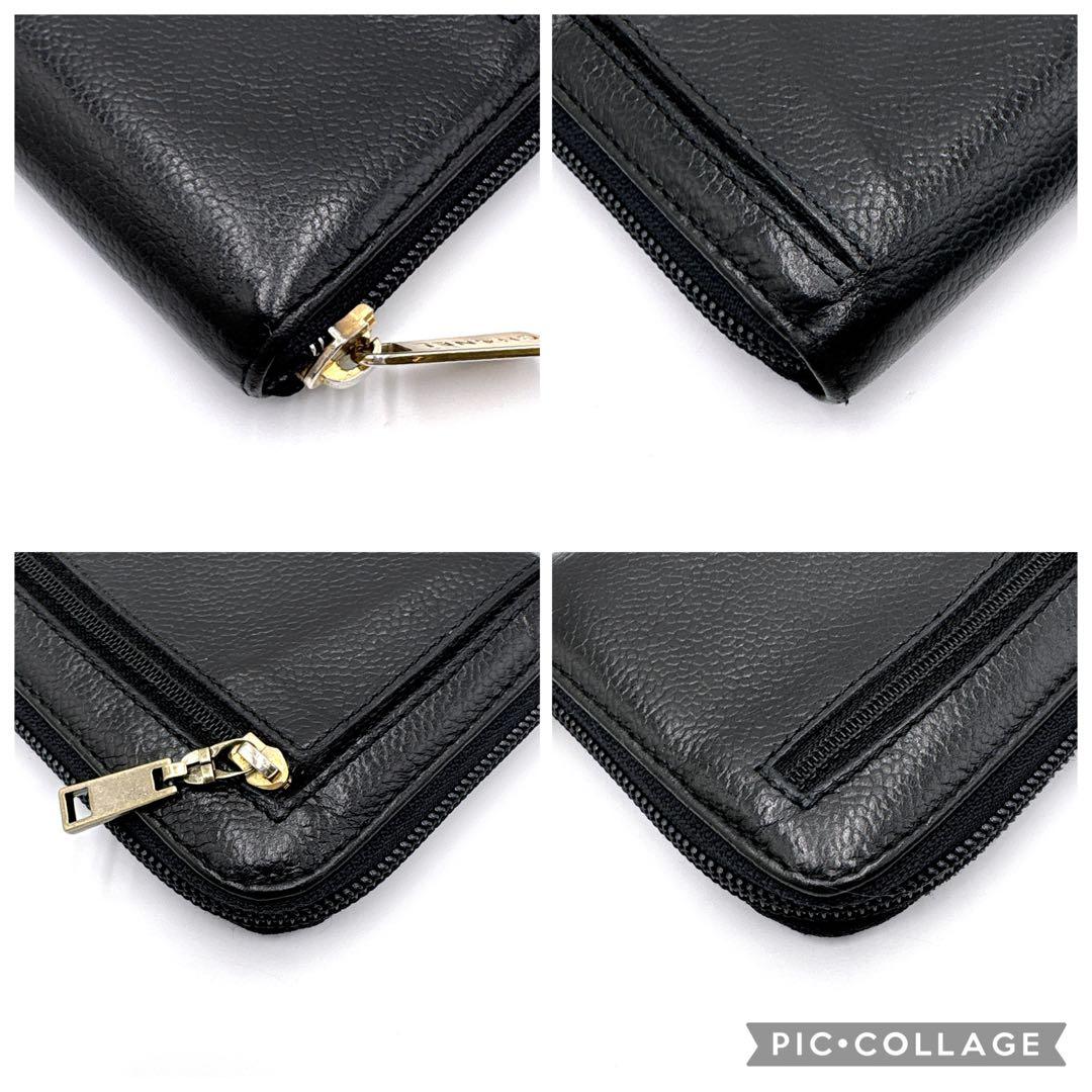 CHANEL シャネル ココマーク キャビアスキン ラウンドファスナー ブラック