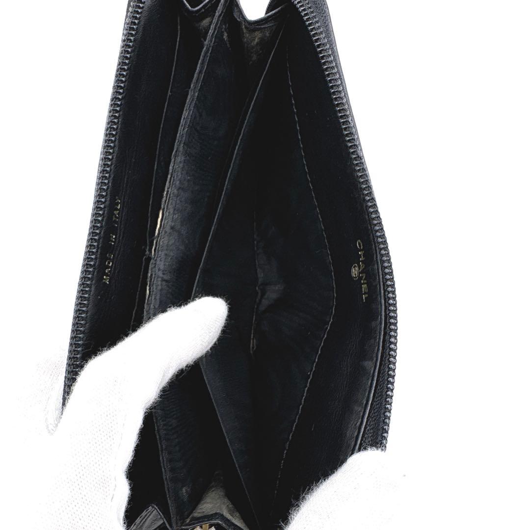 CHANEL シャネル ココマーク キャビアスキン ラウンドファスナー ブラック