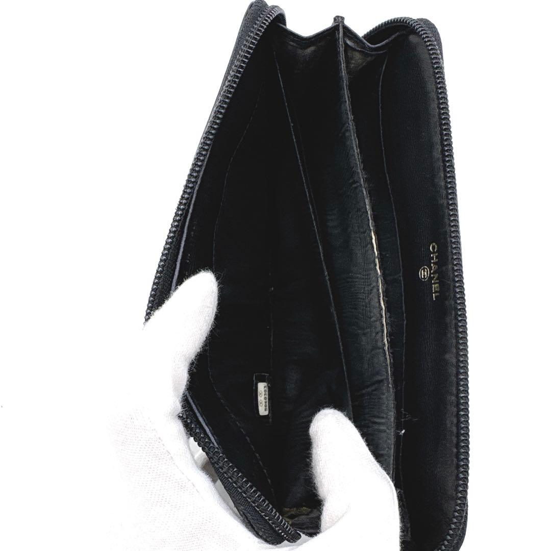 CHANEL シャネル ココマーク キャビアスキン ラウンドファスナー ブラック