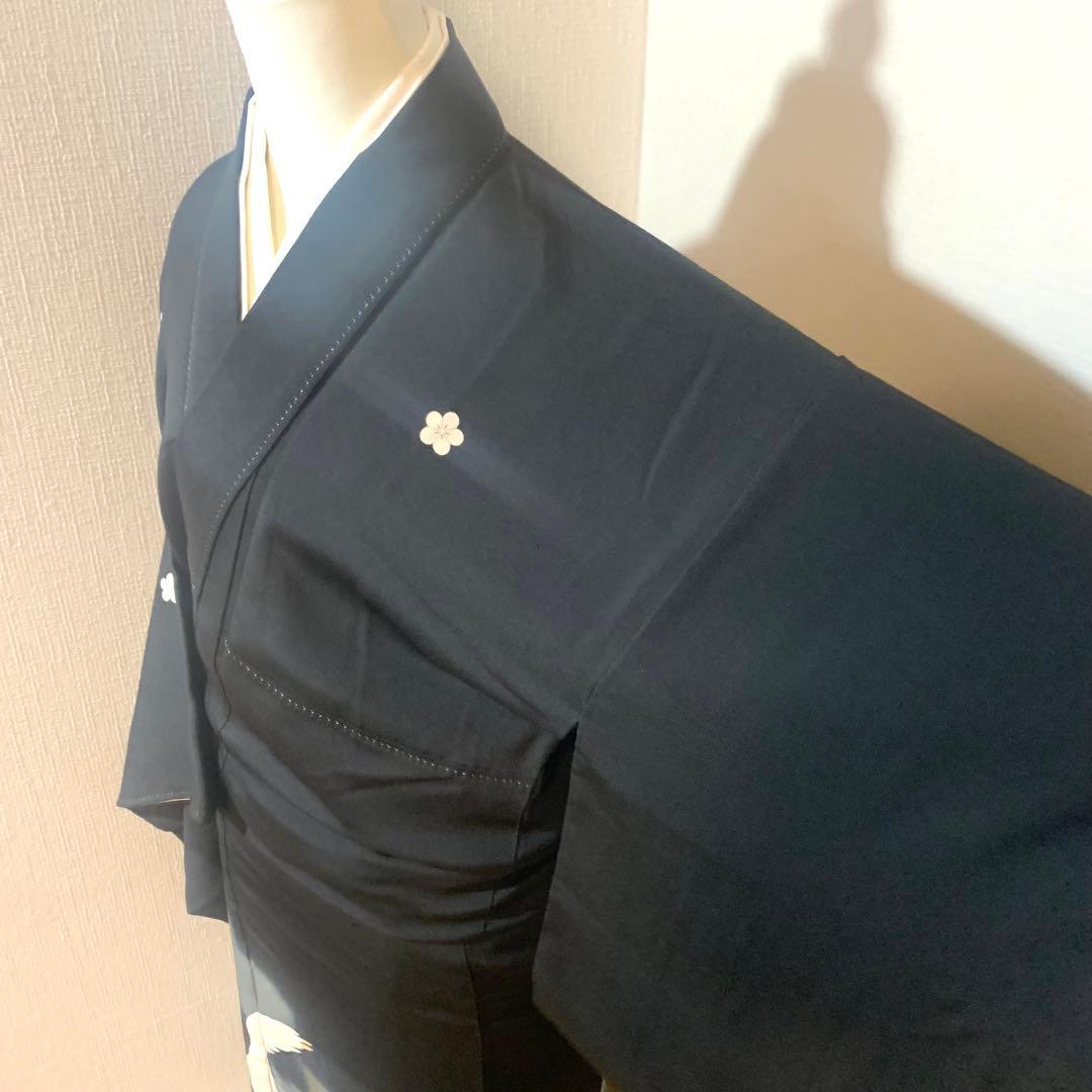 A70⭐️アンティーク着物　大正ロマン　黒留袖　鶴　5つ紋　縮緬　錦紗　逸品