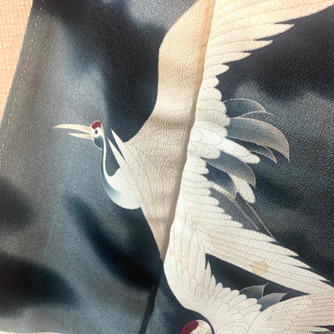 A70⭐️アンティーク着物　大正ロマン　黒留袖　鶴　5つ紋　縮緬　錦紗　逸品