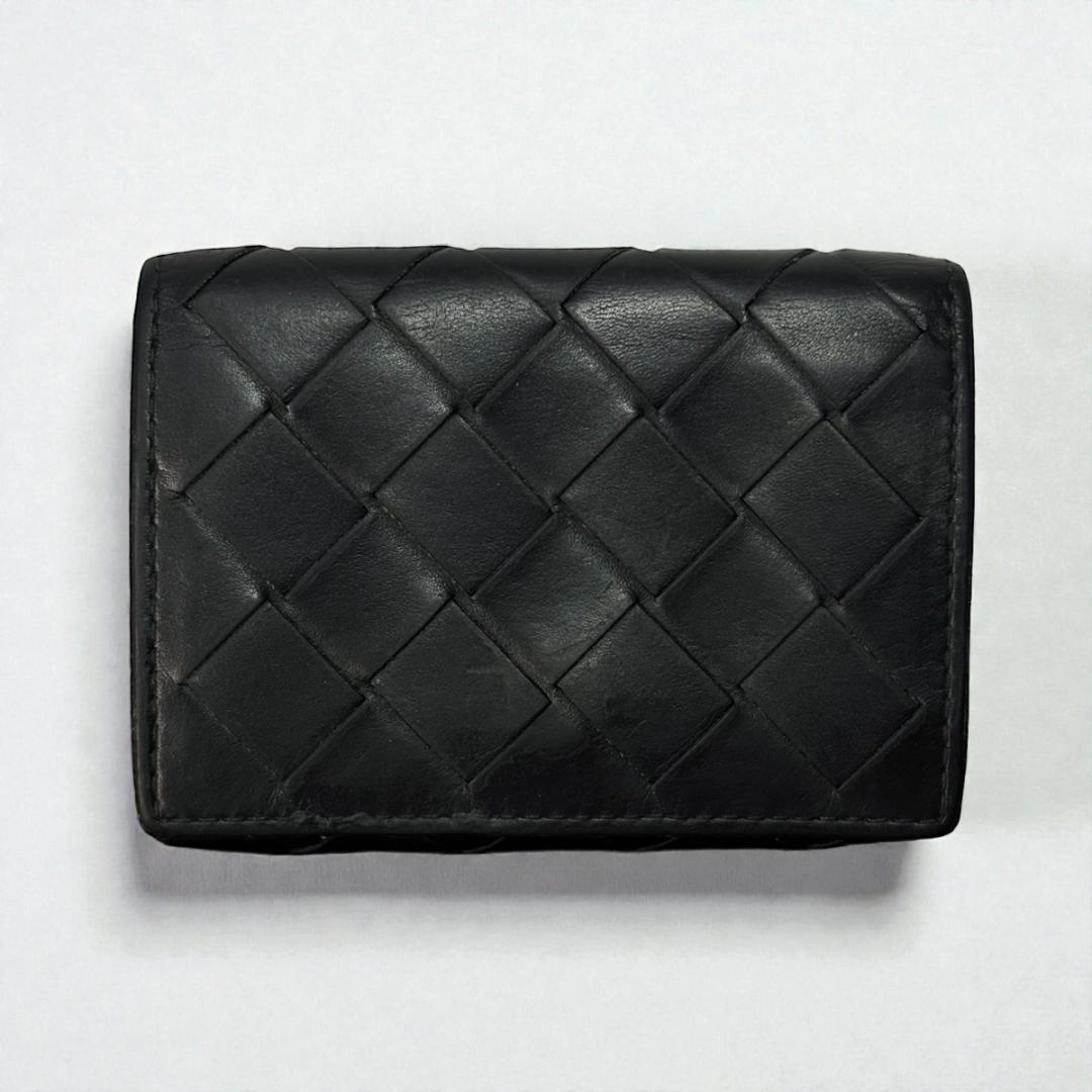 BOTTEGA VENETA イントレチャート 3つ折り財布 ブラック レザー