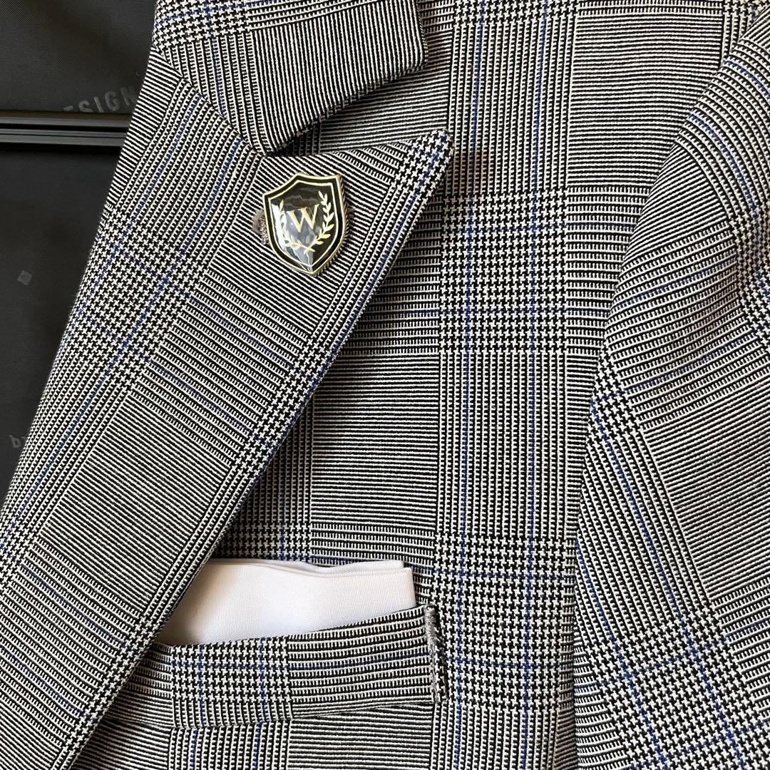 ビームスデザイン　130 グレー　チェック　ブルー　スーツ 入学式　男の子