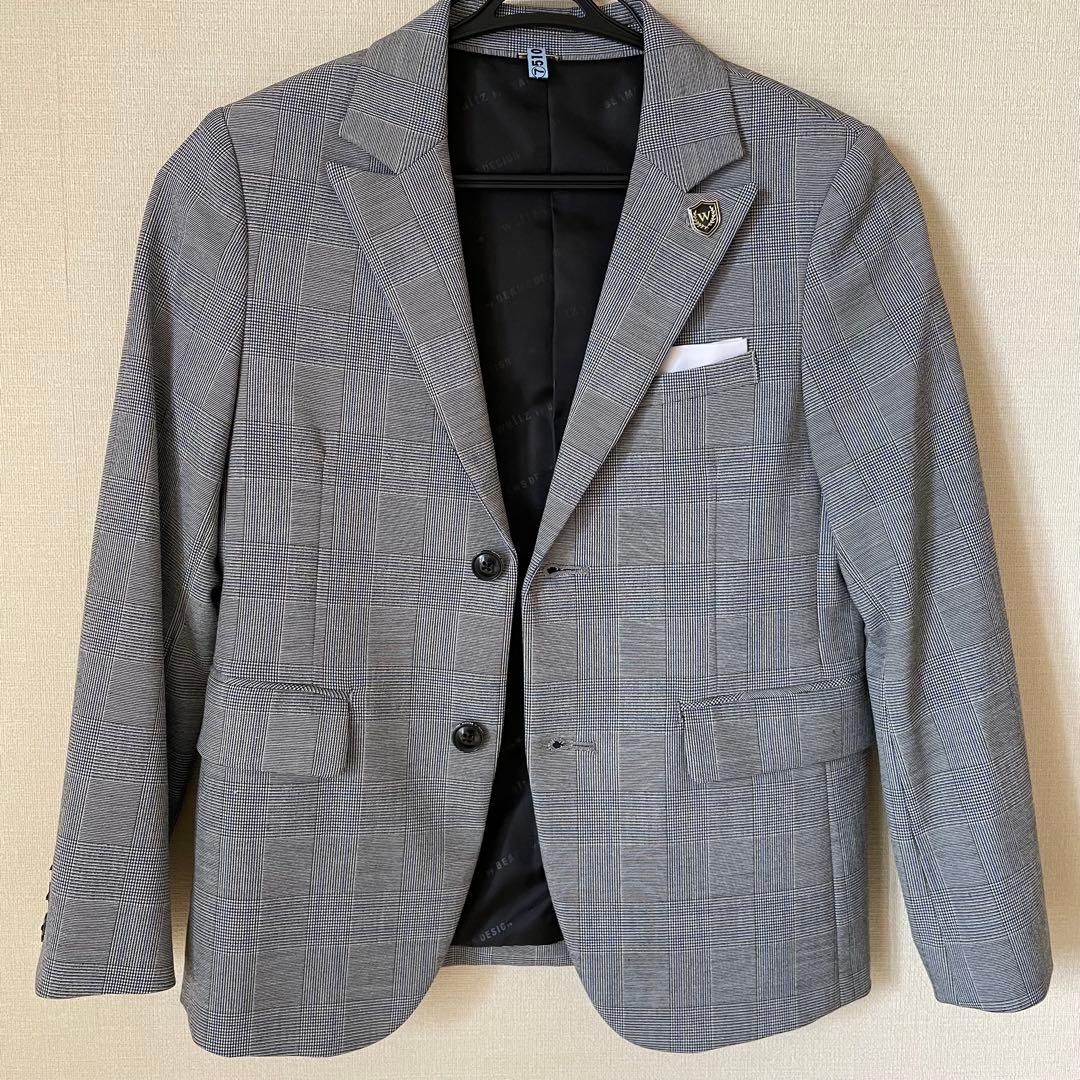 ビームスデザイン　130 グレー　チェック　ブルー　スーツ 入学式　男の子