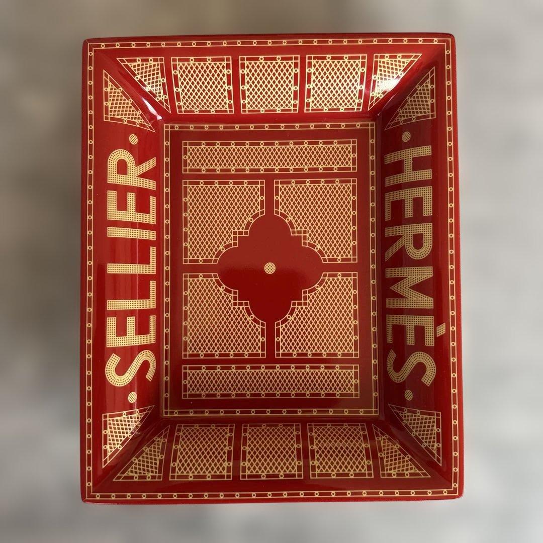 HERMES SELLIER 赤 陶器トレイ　灰皿　アッシュトレイ