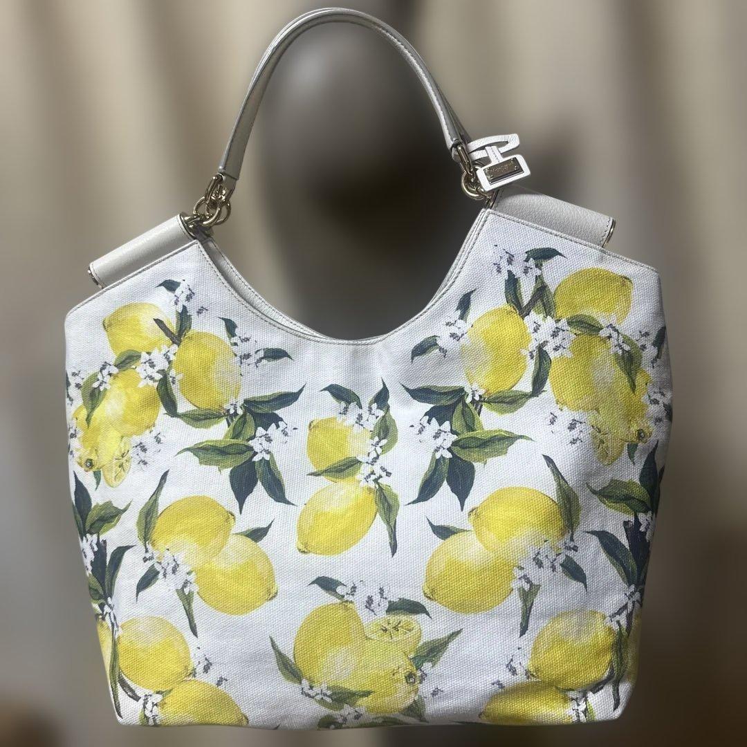 DOLGE＆GABBANAホワイトレモンプリントキャンバストートバッグ
