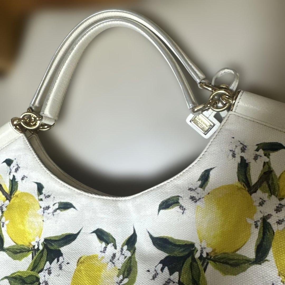 DOLGE＆GABBANAホワイトレモンプリントキャンバストートバッグ