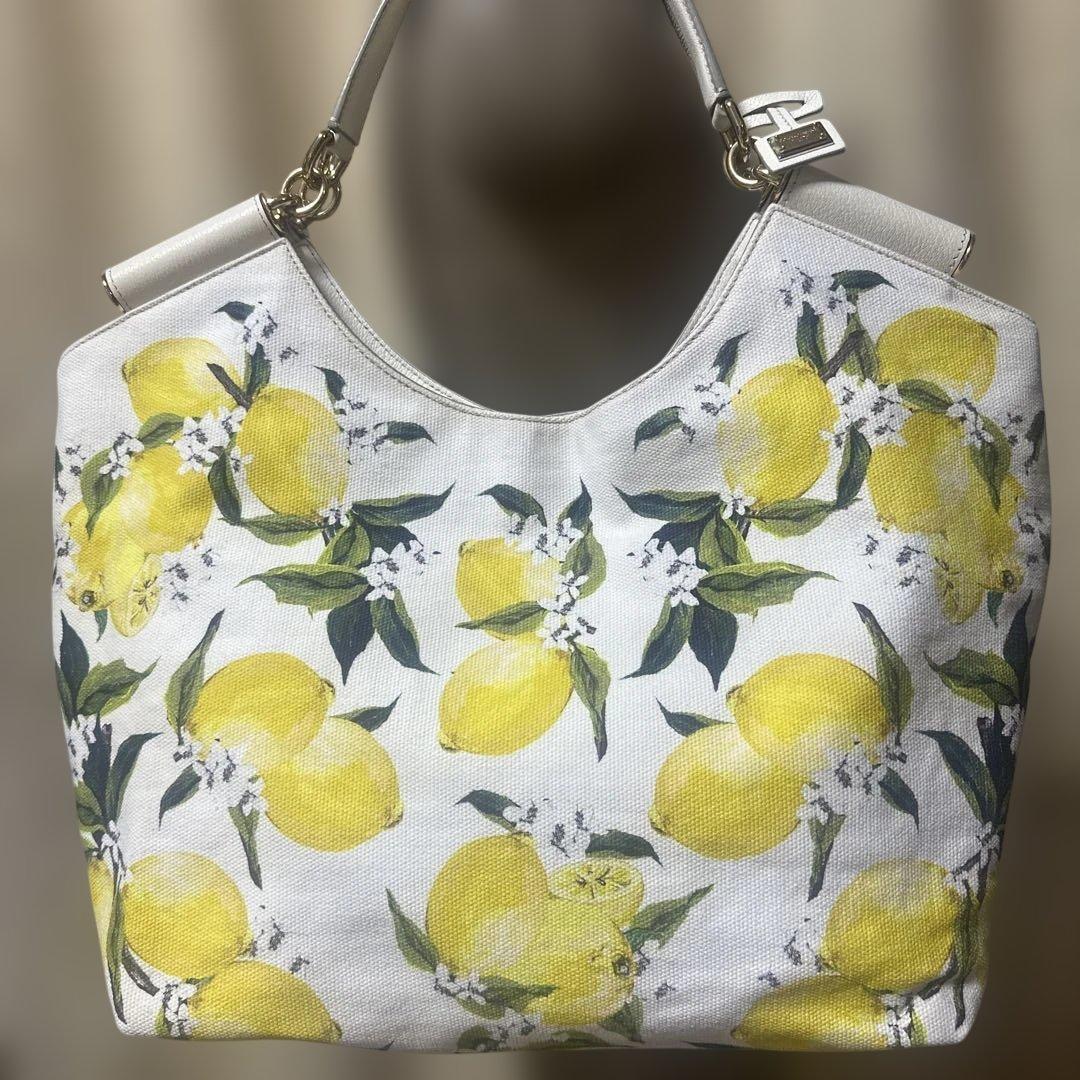 DOLGE＆GABBANAホワイトレモンプリントキャンバストートバッグ