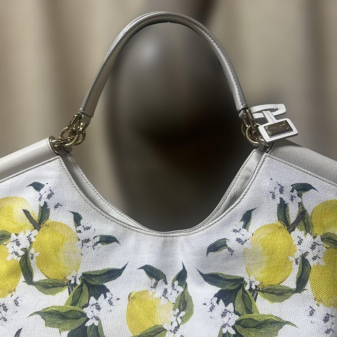 DOLGE＆GABBANAホワイトレモンプリントキャンバストートバッグ