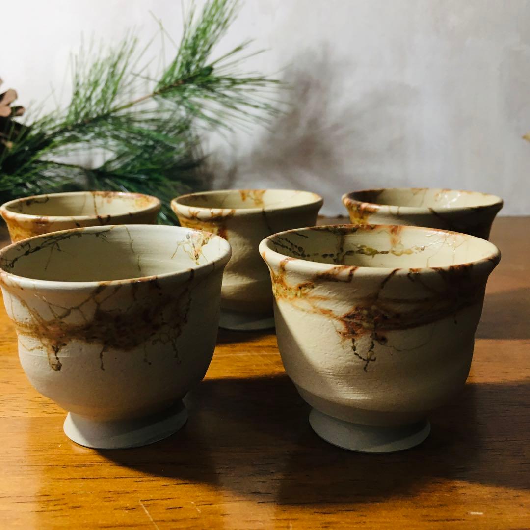 【新品未使用品】常滑焼 　谷川仁　白泥藻掛　煎茶器揃　茶托付き　共箱なし