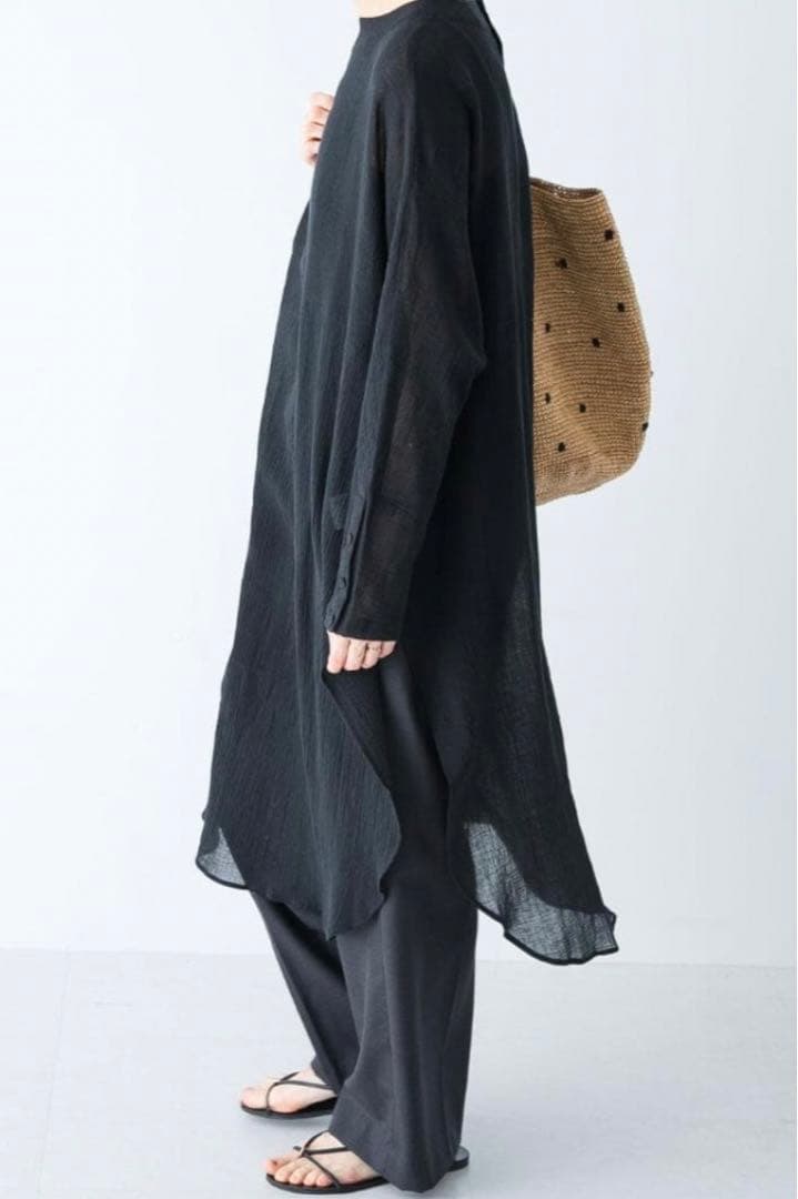 【極美品】かぐれ ガーゼロングチュニック フリー ブラック 2025年モデル