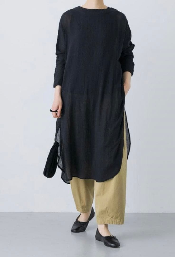 【極美品】かぐれ ガーゼロングチュニック フリー ブラック 2025年モデル