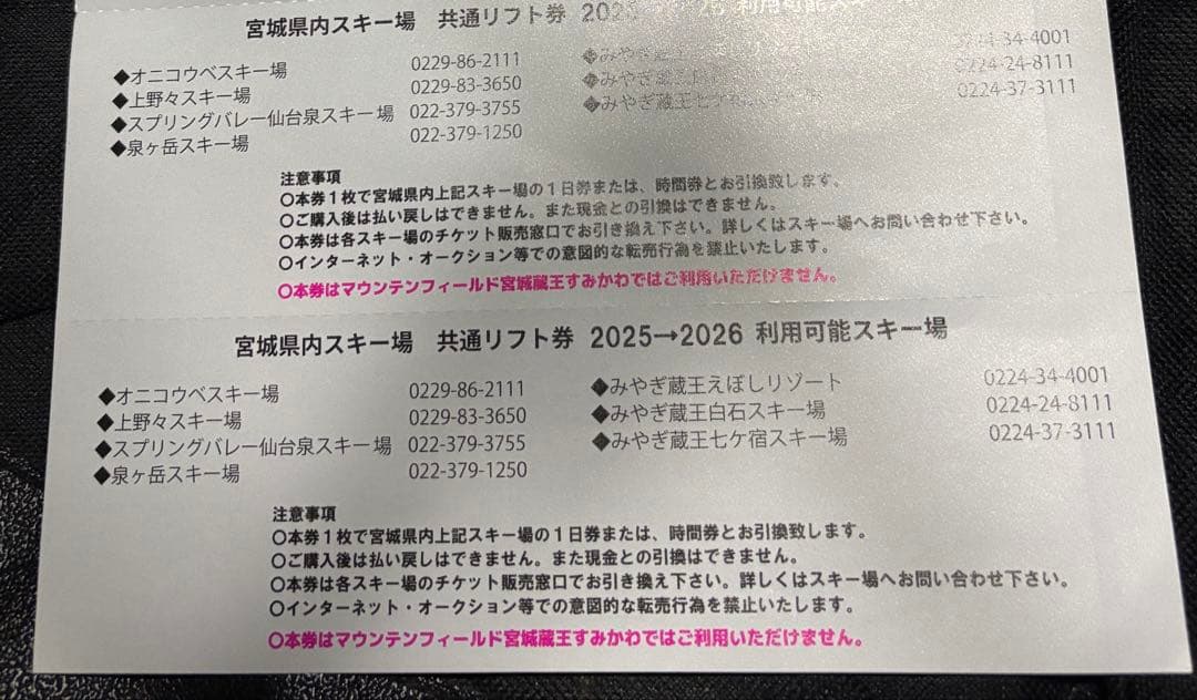 すぐ発送！宮城スキー場共通リフト引換券 2026 2枚