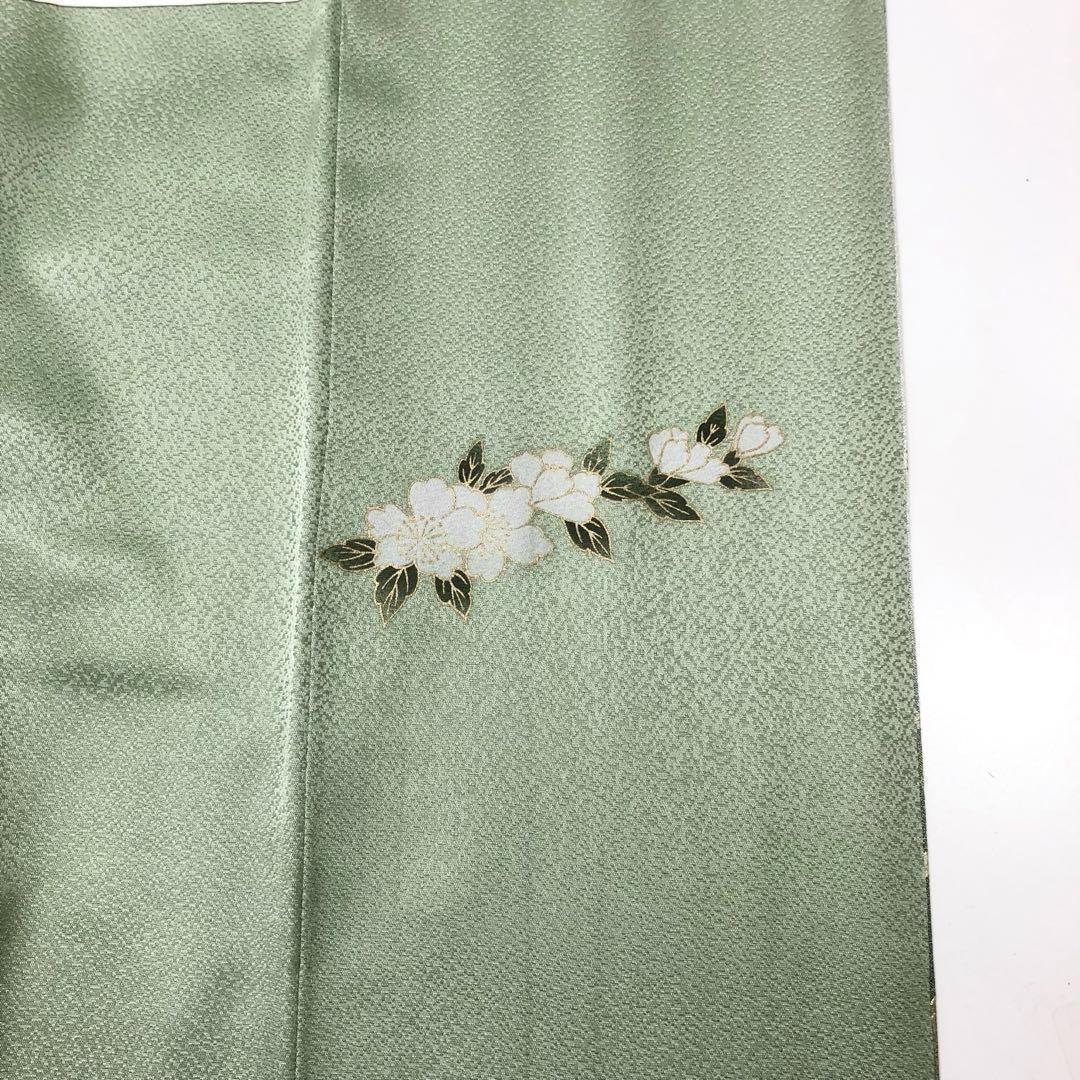 MK-1433 付下げ 汕頭刺繍 刺繍 流水に花模様 金彩 金糸 灰緑色