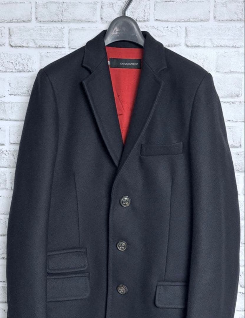 【希少】DSQUARED2 チェスターコート 48 ダークネイビー 上質メルトン