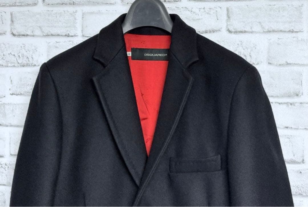 【希少】DSQUARED2 チェスターコート 48 ダークネイビー 上質メルトン