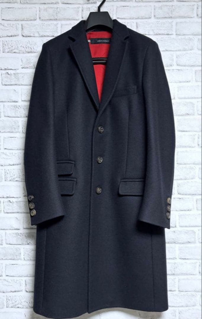 【希少】DSQUARED2 チェスターコート 48 ダークネイビー 上質メルトン