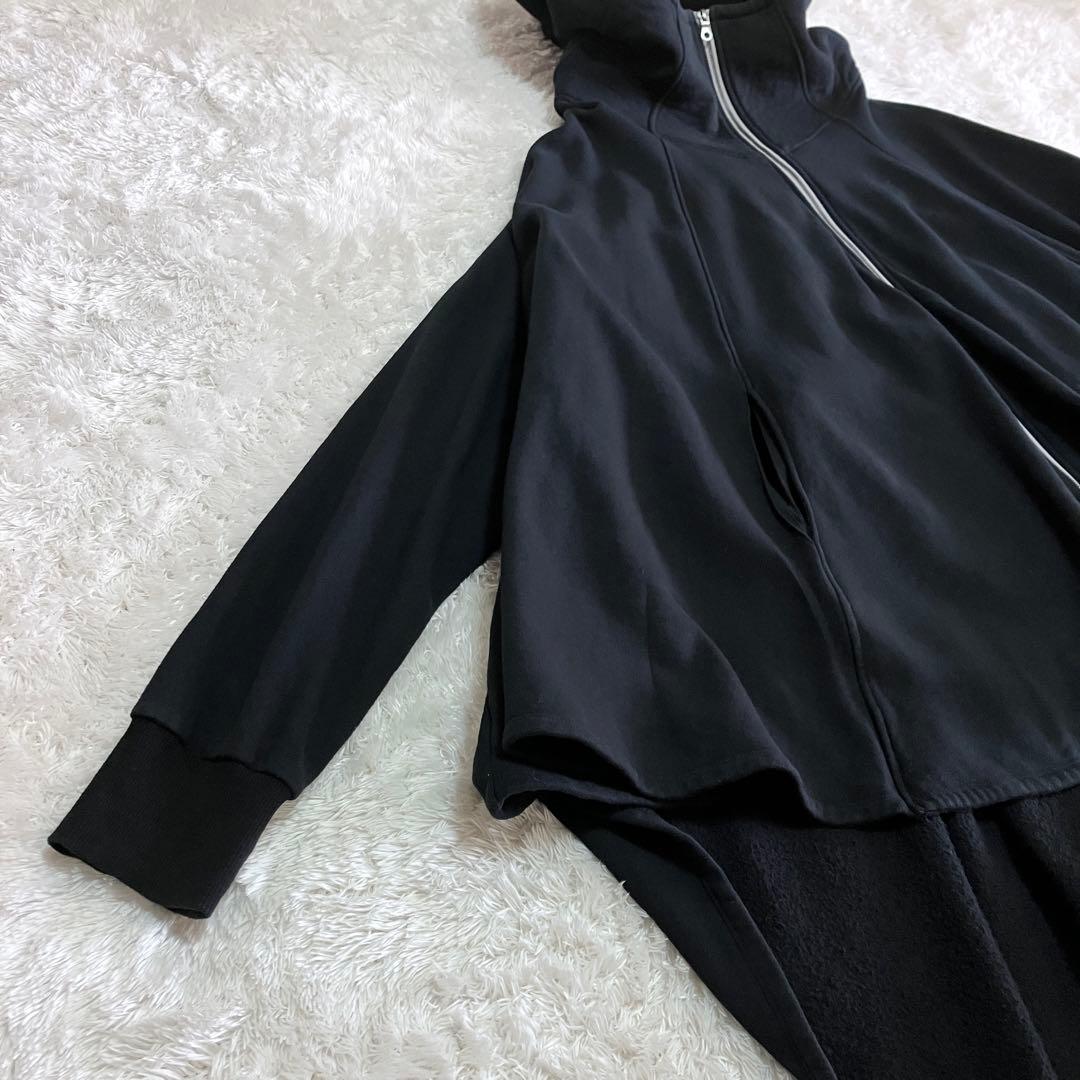 美品 ha | za | ma ハザマ なびくパーカー ブラック ポンチョ