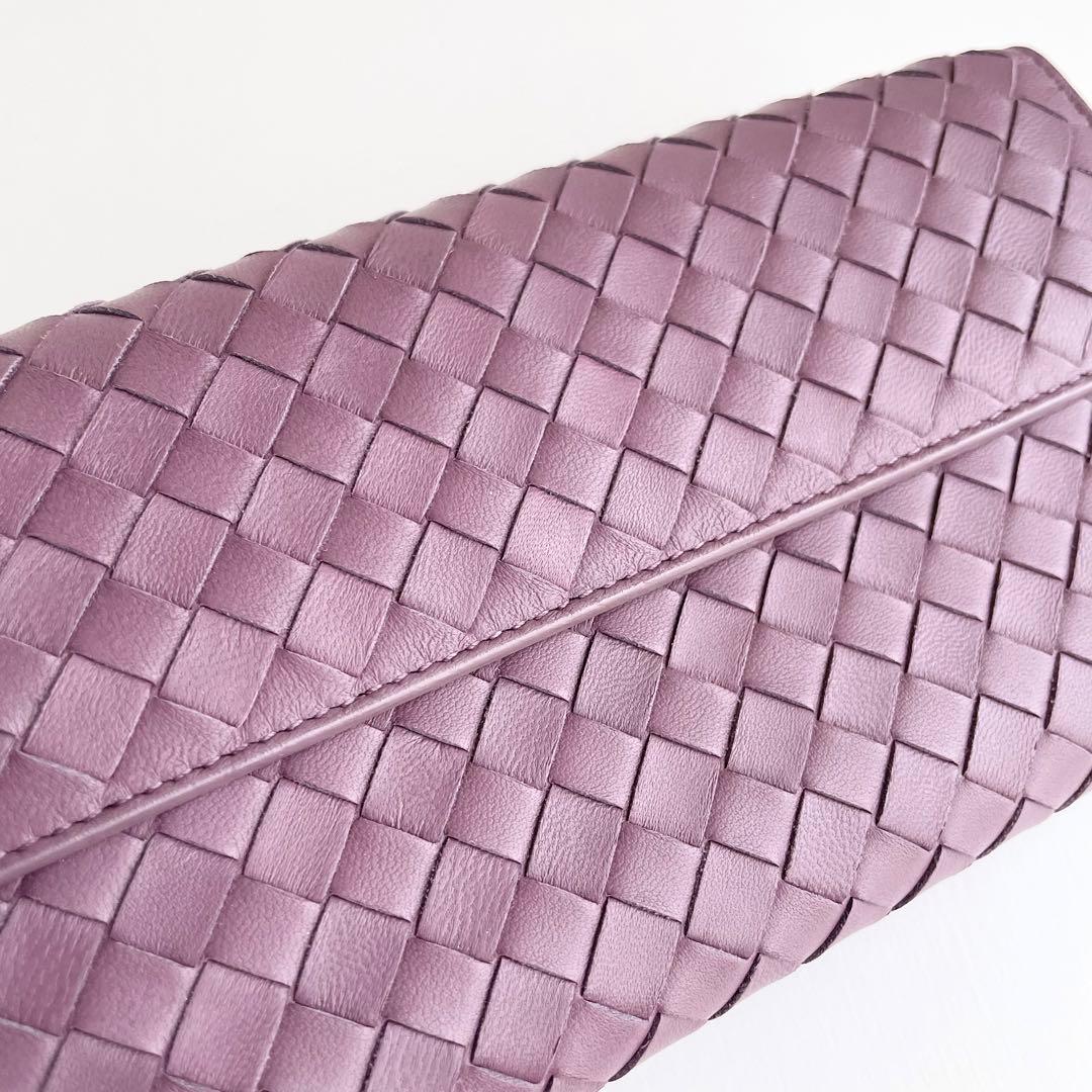 ボッテガヴェネタ 長財布 イントレチャート レザー くすみパープル ほぼ新品
