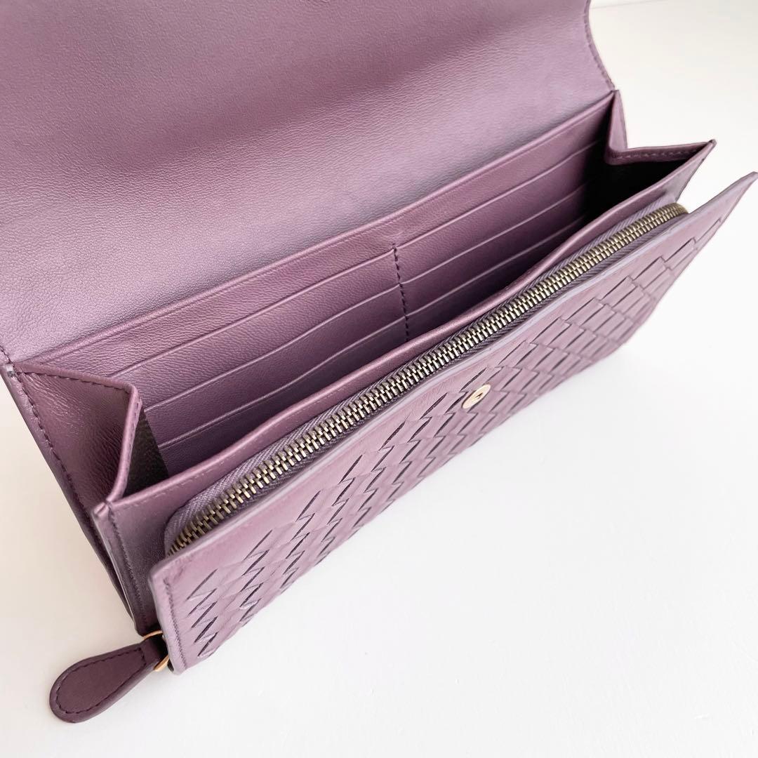 ボッテガヴェネタ 長財布 イントレチャート レザー くすみパープル ほぼ新品