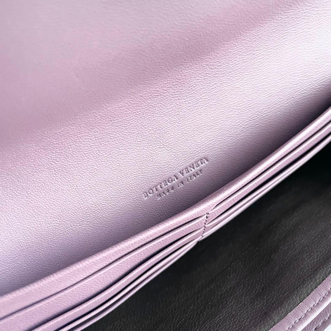 ボッテガヴェネタ 長財布 イントレチャート レザー くすみパープル ほぼ新品