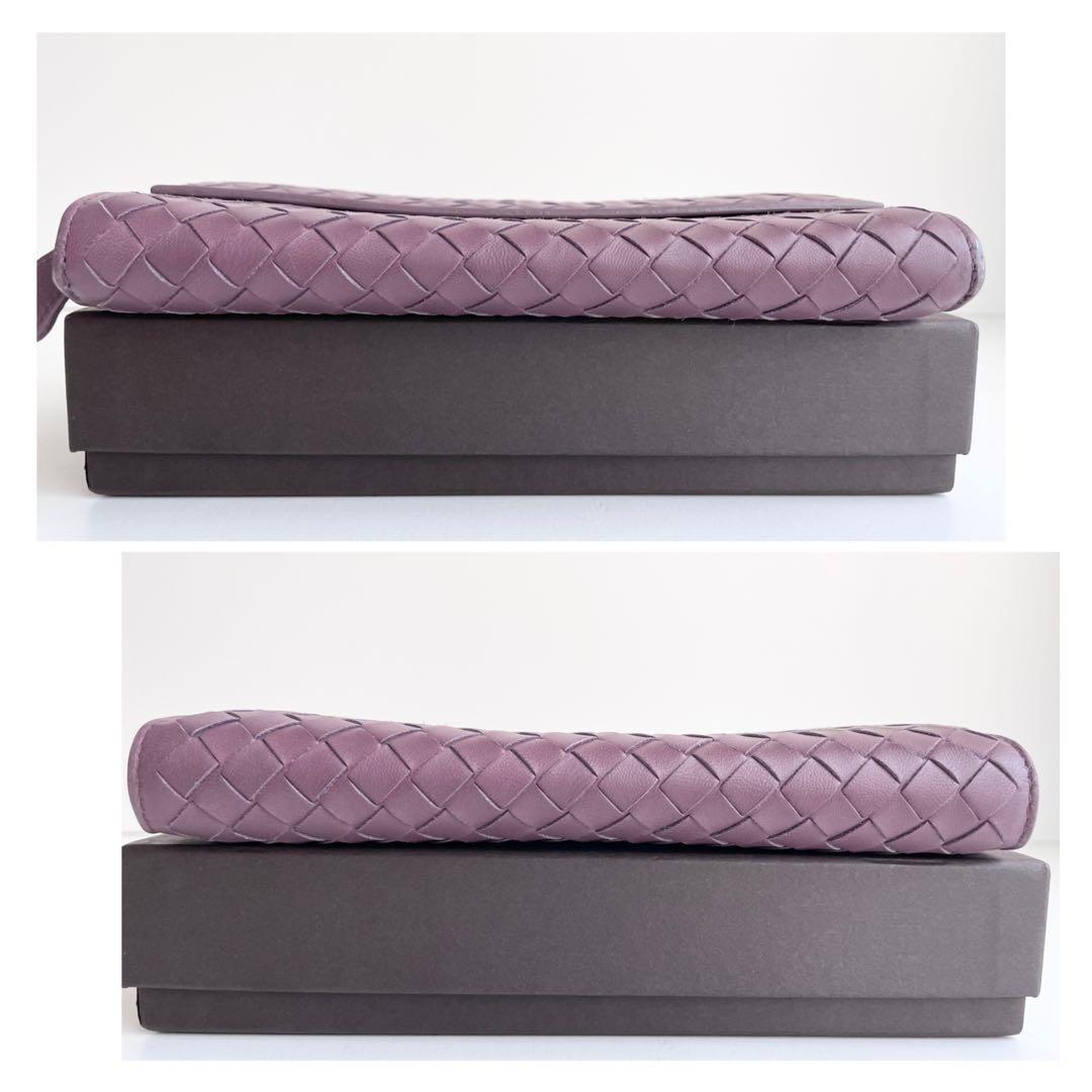 ボッテガヴェネタ 長財布 イントレチャート レザー くすみパープル ほぼ新品