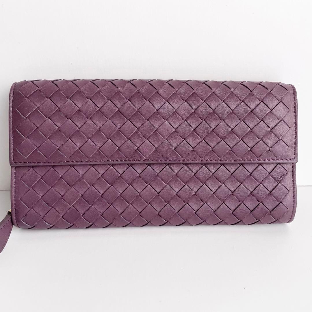 ボッテガヴェネタ 長財布 イントレチャート レザー くすみパープル ほぼ新品