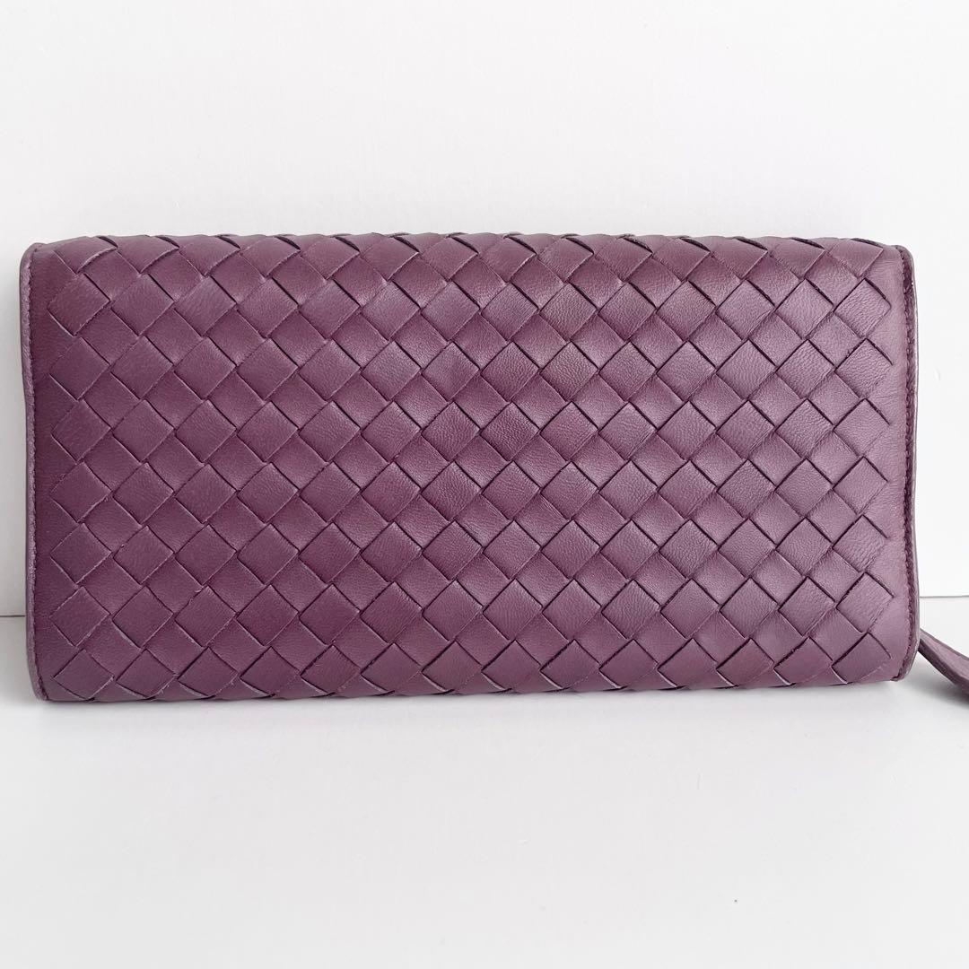 ボッテガヴェネタ 長財布 イントレチャート レザー くすみパープル ほぼ新品