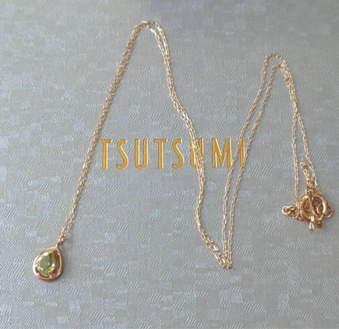 ツツミ　ペリドット　しずく型　ネックレス　K10　イエローゴールド