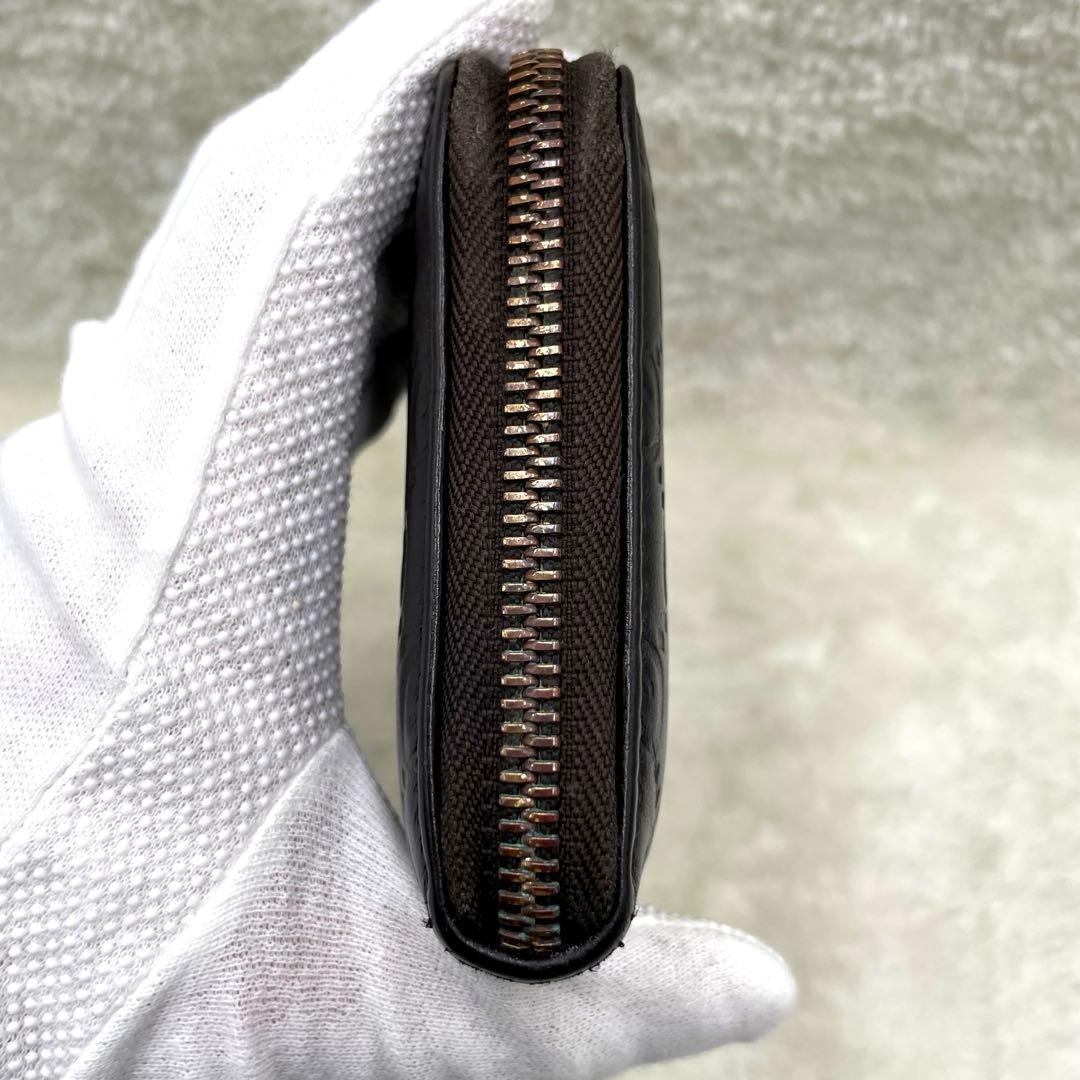 美品　グッチ GUCCI 長財布　L字ファスナー　シマ　ダークブラウン GG