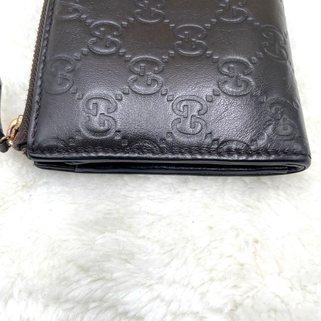 美品　グッチ GUCCI 長財布　L字ファスナー　シマ　ダークブラウン GG