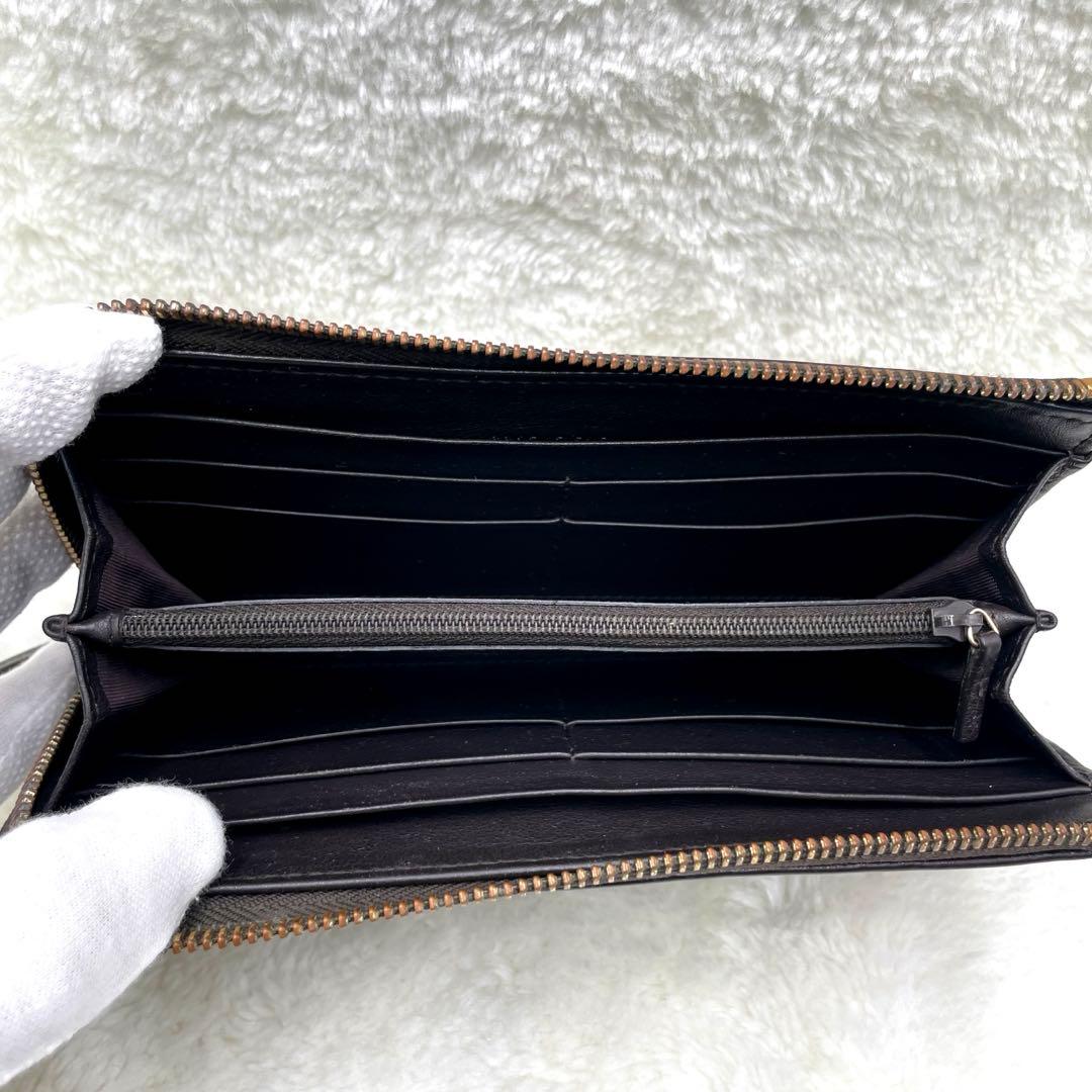 美品　グッチ GUCCI 長財布　L字ファスナー　シマ　ダークブラウン GG