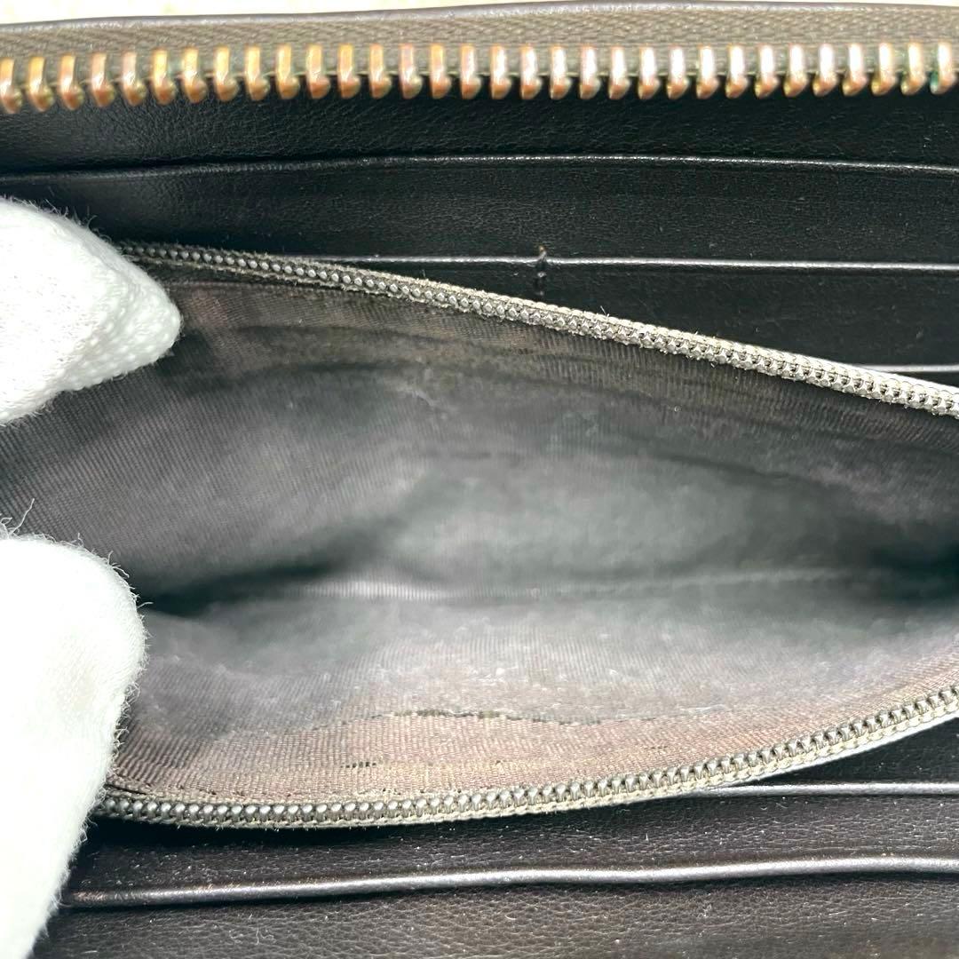 美品　グッチ GUCCI 長財布　L字ファスナー　シマ　ダークブラウン GG