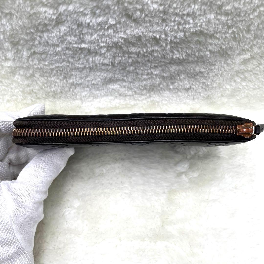 美品　グッチ GUCCI 長財布　L字ファスナー　シマ　ダークブラウン GG