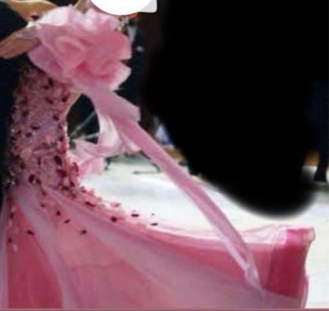 社交ダンスドレス 長袖 スタンダード ピンク フラワー装飾