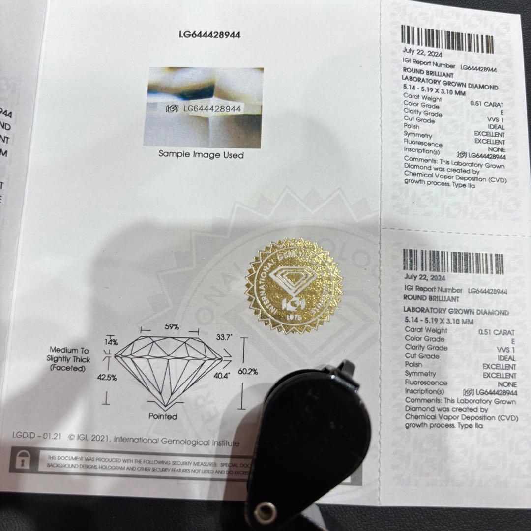 ♪ラボグロウンダイヤモンド　0.51ct Eカラー　VVS1 IGI鑑定書