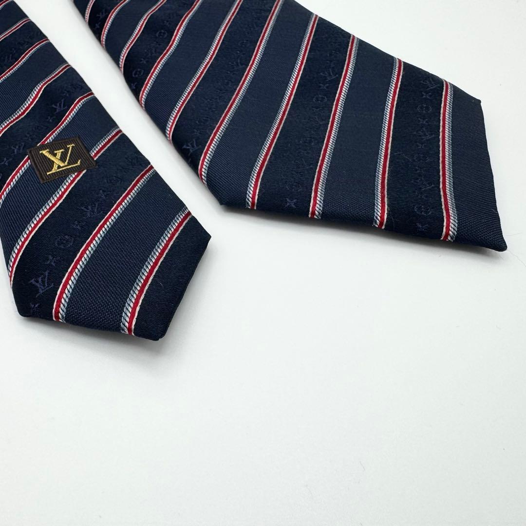 極美品◎ルイヴィトン　モノグラム　ネクタイ　ストライプジャガード　肉厚　ビジネス