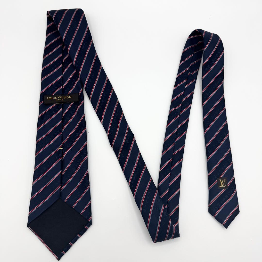 極美品◎ルイヴィトン　モノグラム　ネクタイ　ストライプジャガード　肉厚　ビジネス